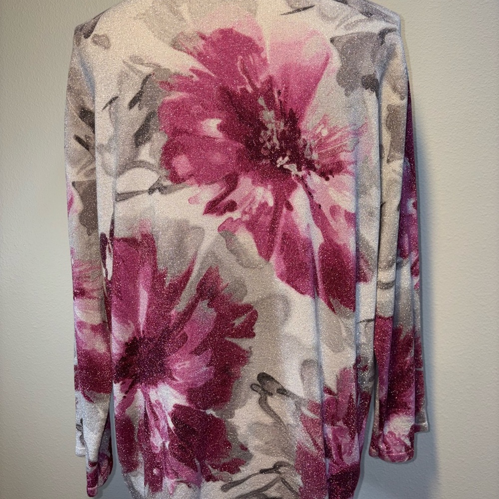 Alfred Dunner Pink and Grey Floral Sparkly Blouse Size Large - Picture 3 of 7